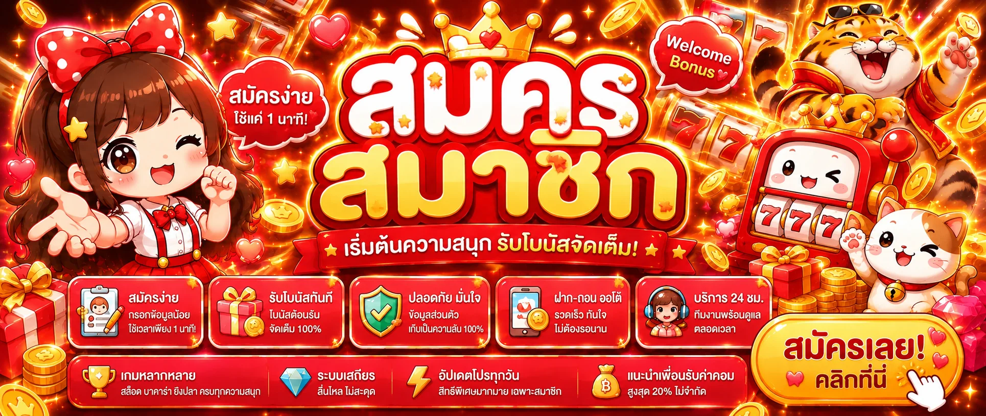 แบนเนอร์สล็อตออนไลน์ AMB65 พร้อมตัวละครเสือโชคลาภ